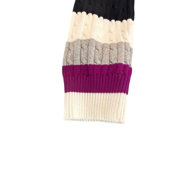 Women's Cable Knit Sweater Stripe Crewneck Long Sleeve Purple Gray Black White L - Picture 5 of 7
